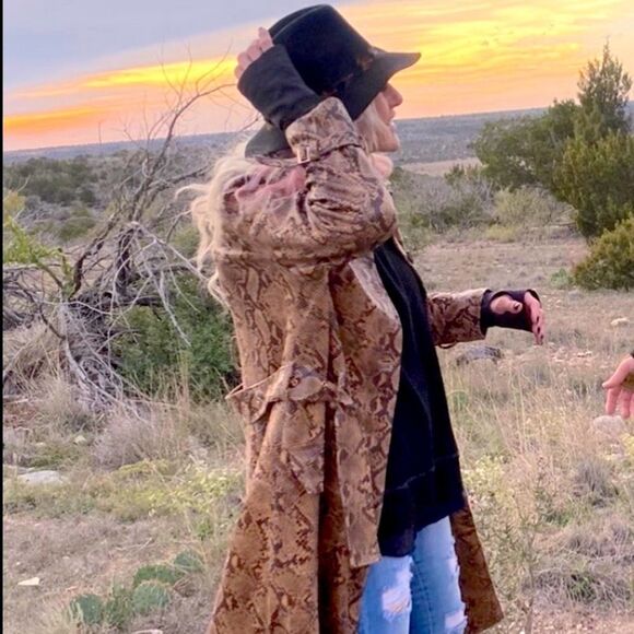 Vegan Leather Snakeskin Full Length Trench Coat - Picture 4 of 16